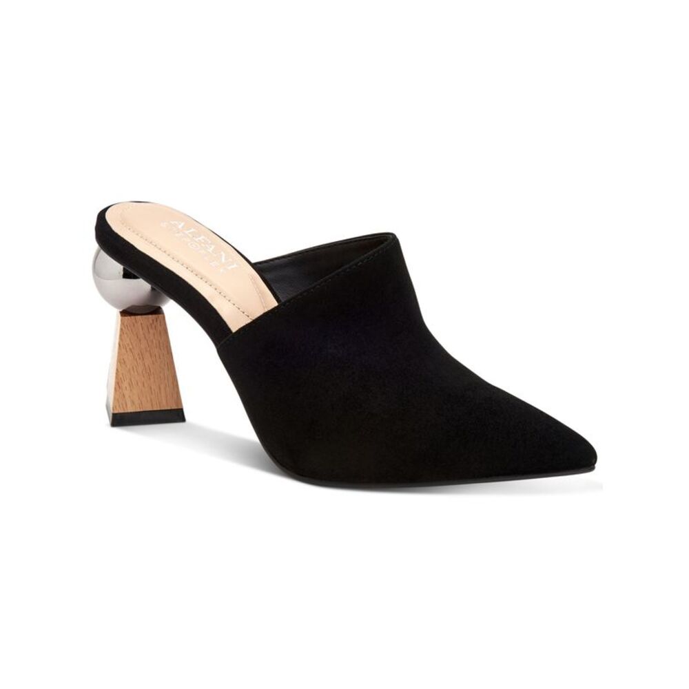 ALFANI Womens Black Junnee Sculpted Heel Slip On Leather Heeled Mules Shoes 5 M